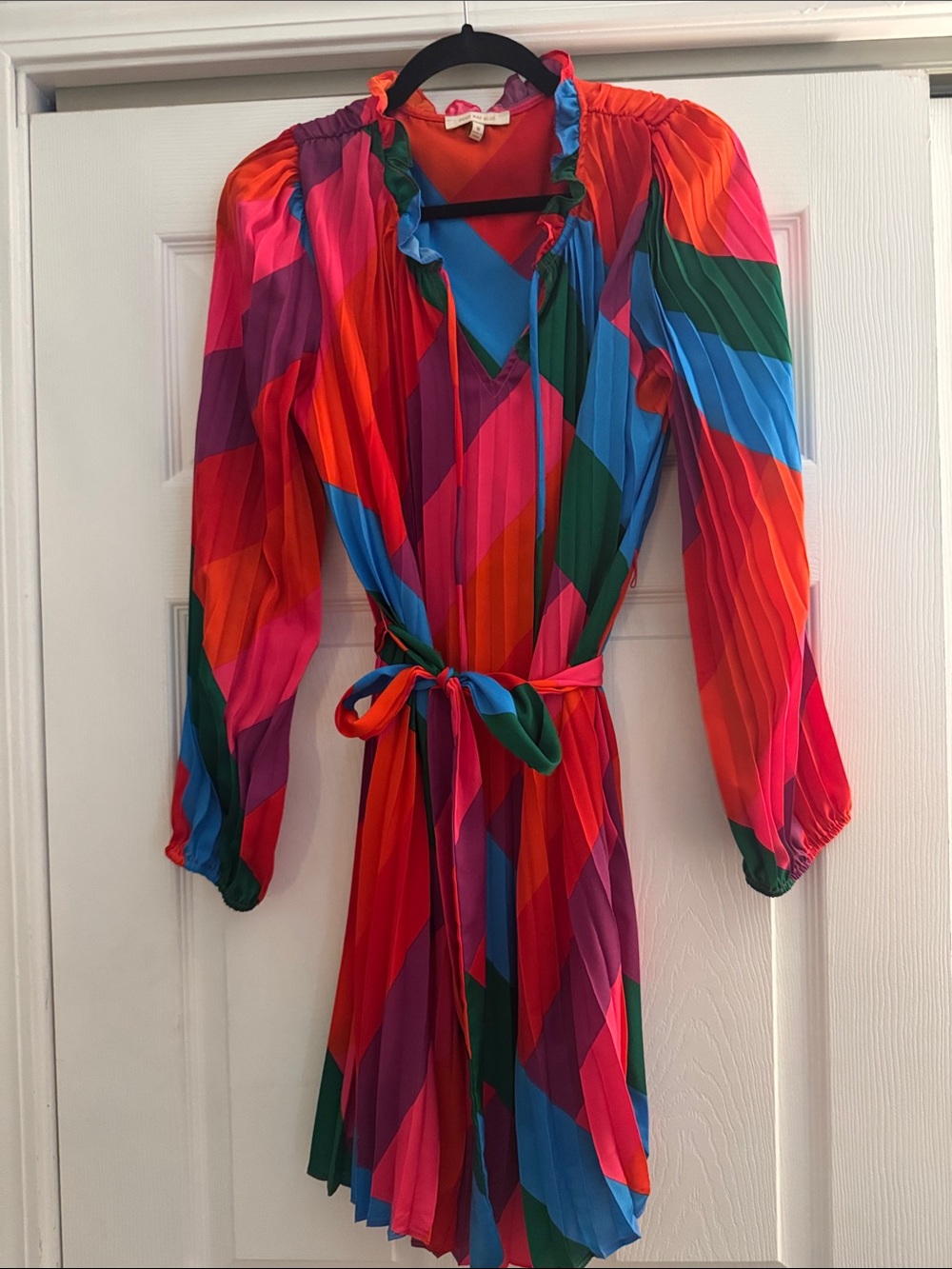 Vibrant Multicolor Pleated Women's Dress - Tie Waist M